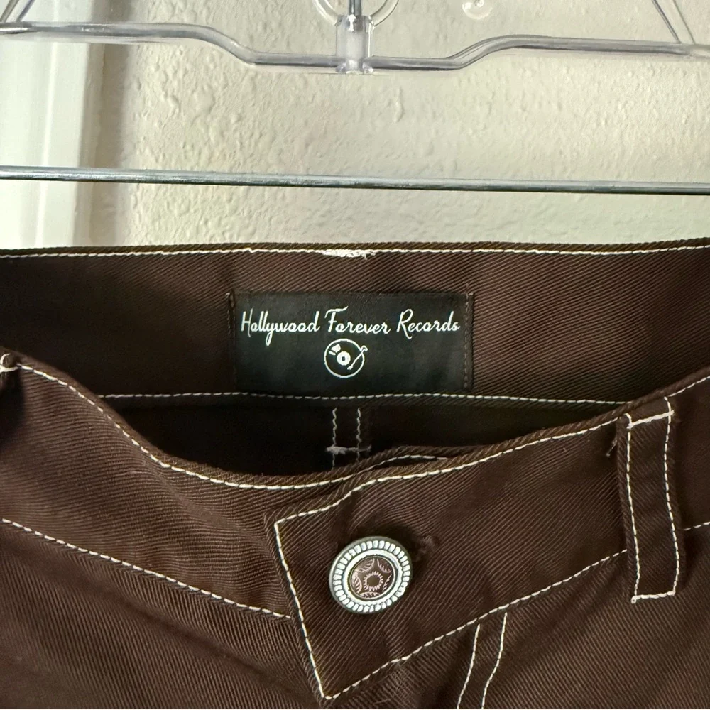 HOLLYWOOD‎ FOREVER RECORDS brown contrast stitch flare boot cut pants
